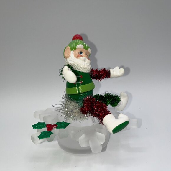 Vintage Ceramic Hand Painted Santa atop a vintage frosted glass snowflake OOAK - Picture 10 of 16
